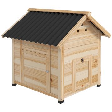 PawHut Căsuță pentru Rațe de Exterior, Adăpost pentru Rațe cu Rampă, Podea Detașabilă, Acoperiș Înclinat și Orificii de Ventilație, 78x90x92 cm, Lemn | Aosom Romania