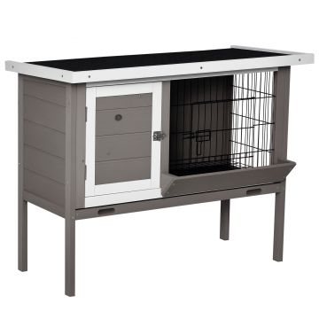 PawHut Clapier din lemn pentru iepure cu acoperiș din asfalt furajer tavă detașabilă și 2 uși 91 x 46 x 71 cm gri | Aosom Romania