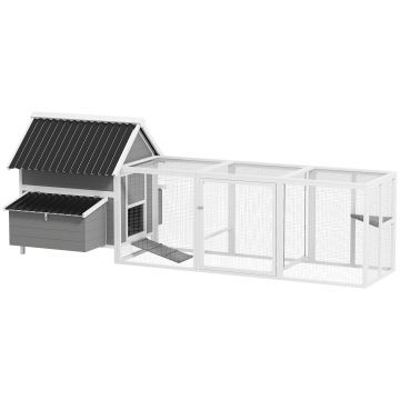 PawHut Coteț mare pentru 7-10 găini, bățuri de cocoțat, leagăn, fereastră, cuiburi, plasă metalică, gri | Aosom Romania