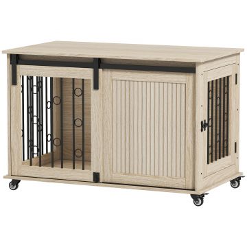 PawHut Cușcă pe roți, ușă culisantă, 100 x 56 x 65 cm, lemn, oțel | Aosom Romania