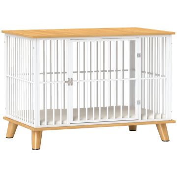 PawHut Cușcă pentru câini cu ușă cu închidere, pernă detașabilă, bună ventilație, oțel, 86x60x70 cm, Alb+Gri | Aosom Romania