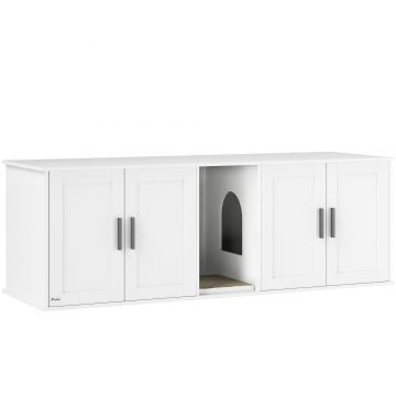 PawHut Dulap pentru litieră, casă pentru pisici cu ușă și despărțitor, litieră pentru pisici mari 145 x 49 x 51 cm Alb | Aosom Romania