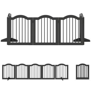 PawHut Gard delimitare pentru câini, grilaj de protecție independent cu picioare, pliabil, 5 panouri, 261,5 x 29,5 x 61 cm, Negru | Aosom Romania