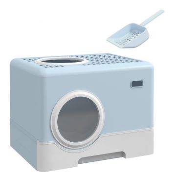 PawHut Litieră închisă pentru pisici cu tavă detașabilă și lopățică, 52 x 41 x 38,5 cm, albastru | Aosom Romania