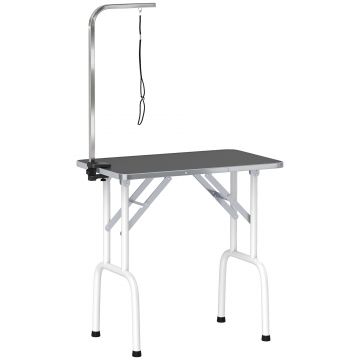 PawHut Masă de îngrijire pentru câini, pliabilă, cu lesă, picioare din oțel, blat antiderapant, 81x48,5x80 cm, Negru | Aosom Romania