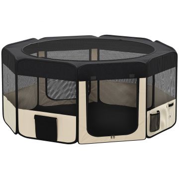 PawHut Parc Pliabil pentru Câini și Pisici Țarc Portabil pentru Animale Mici Impermeabil din Țesătură Oxford Ø90x41 cm Negru | Aosom Romania