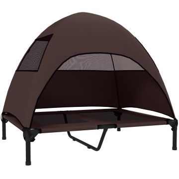 PawHut Pat de exterior pentru câini cu acoperiș, pat înălțat pentru câini mari, 91 x 76 x 90 cm, Cafea | Aosom Romania