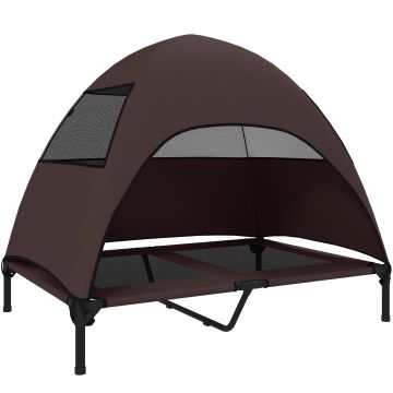 PawHut Pat exterior pentru câini cu acoperiș, Pat ridicat pentru câini mari, 106 x 76 x 99 cm, Cafea | Aosom Romania