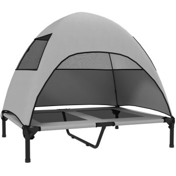 PawHut Pat pentru câini de exterior cu acoperiș, pat ridicat pentru câini mari, 91 x 76 x 90 cm, gri deschis | Aosom Romania