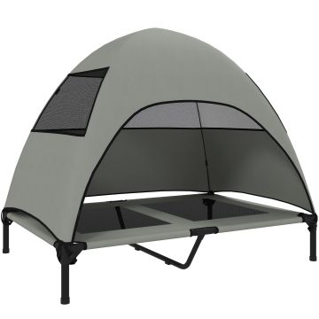 PawHut Pat pentru câini exterior cu acoperiș, pat ridicat pentru câini mari, 106 x 76 x 99 cm, Gri deschis | Aosom Romania