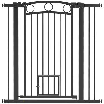 PawHut Poartă pentru animale de companie înaltă de 106 cm cu lățime reglabilă, ușă integrată pentru pisici, pentru scări și tocuri de ușă, Negru | Aosom Romania