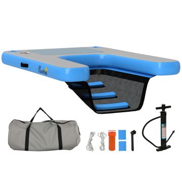 PawHut Rampă gonflabilă pentru plută pentru câini, platformă plutitoare pentru sporturi nautice 120 x 90 x 10 cm albastru și gri | Aosom Romania