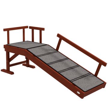 PawHut Rampă pentru câini, balustrade detașabile, antiderapant, lemn, până la 30 kg, 125x40x56cm, Maro/Gri | Aosom Romania