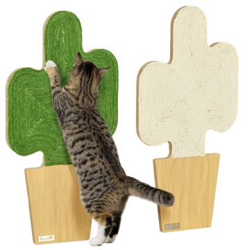 PawHut Set de 2 grifoni zgâriere mural sau de așezare formă originală cactus cu suprafață de zgâriere din iută 30 x 60 cm maro alb verde | Aosom Romania