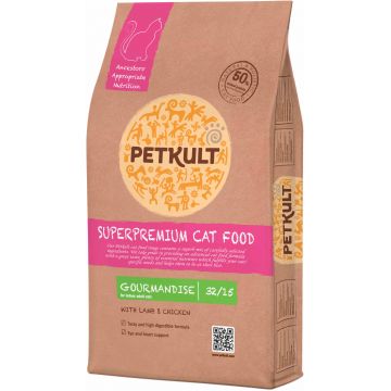 PETKULT Gourmandise, hrană uscată pentru pisici, cu Miel şi Pui