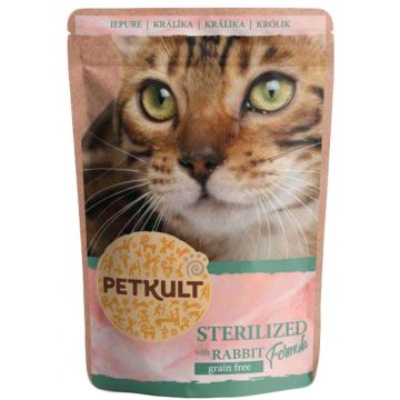 PETKULT Plic pentru pisici sterilizate, cu Iepure 100g