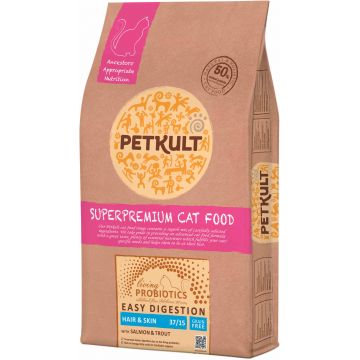 PETKULT Probiotics Hair&Skin, hrană pentru pisici, cu Somon şi Păstrăv
