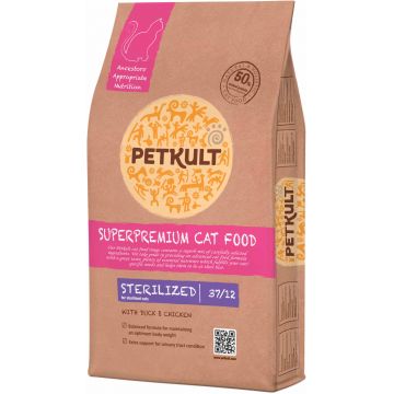 PETKULT Sterilized, hrană pentru pisici sterilizate, cu Raţă şi Pui
