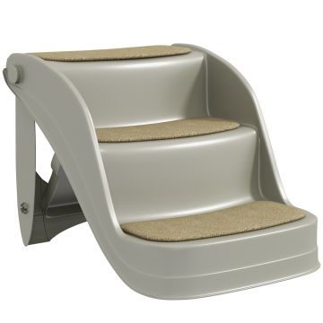 Scară pliabilă PawHut 3 trepte pentru câini mici, covorașe antiderapante, 49 x 38 x 38 cm — gri | Aosom Romania