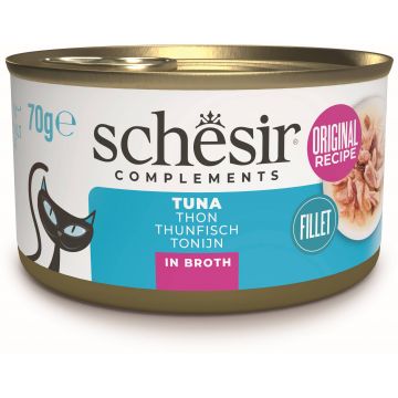 SCHESIR Conservă hrană complementară pentru pisici, cu Ton, în supă 70g