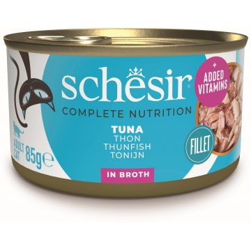 SCHESIR Conservă hrană completă pentru pisici, cu Ton, în supă 85g