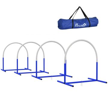 Set de Agilitate PawHut pentru Câini, Antrenament Câini, 4 Arcuri, pentru începători, cu geantă de transport, albastru+alb, 88 x 64 x 95 cm | Aosom Romania