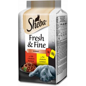 SHEBA Fresh&Fine plicuri Mini selecţii Mixte, pentru pisici adulte 6x50g