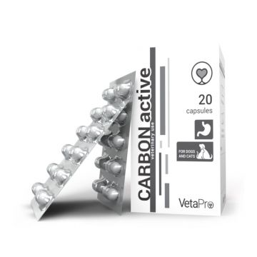 Vetapro Carbon Active, Suport Gastrointestinal Caini si Pisici, 20 capsule