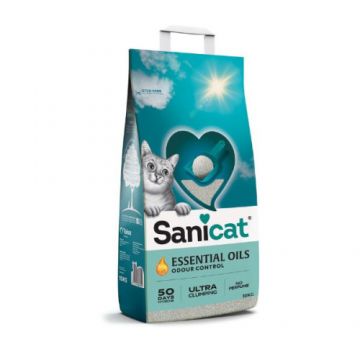Așternut pentru pisici Sanicat Essential Oils Ultra White, fără parfum 10 kg