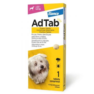 AdTab 112 mg, Antiparazitar Masticabil pentru Câini (2.5 - 5.5 kg), 1 Comprimat