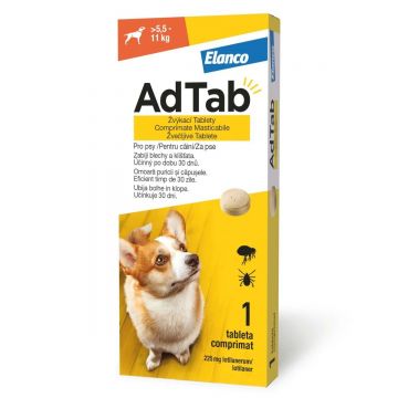 AdTab 225 mg, Antiparazitar Masticabil pentru Câini (5.5 - 11 kg), 1 Comprimat