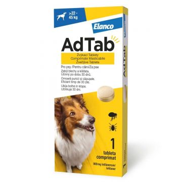 AdTab 900 mg, Antiparazitar Masticabil pentru Câini (22 - 45 kg), 1 Comprimat