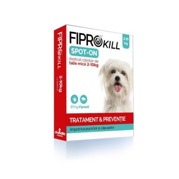 Fiprokill 67 mg Spot-On Caine 2-10 kg -3 Pipete Antiparazitare Cutie
