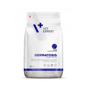 Hrana dietetica pentru caini cu afectiuni dermatologice Vet Expert Dermatosis Dog, carne de iepure si cartofi, 2 kg