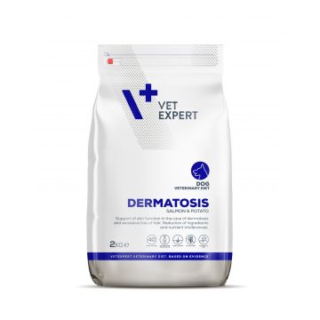 Hrana dietetica pentru caini cu afectiuni dermatologice Vet Expert Dermatosis Dog, carne de somon si cartofi, 2 kg