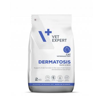 Hrana dietetica pentru pisici cu dermatite Vet Expert Dermatosis Cat, rata si orez, 2 kg