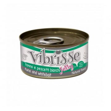 Hrana umeda pentru pisici Croci Vibrisse Jelly, Ton si peste alb in aspic, 24 x 70g