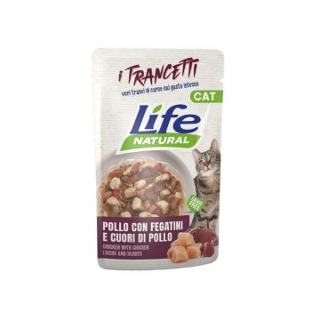 Hrana Umeda Pisici, Life Natural Adult, Pui cu Ficat si Inimi Bucati, 55 g
