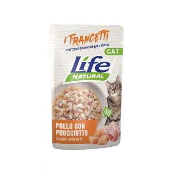 Hrana Umeda Pisici, Life Natural Adult, Pui si Sunca Bucati, 55 g