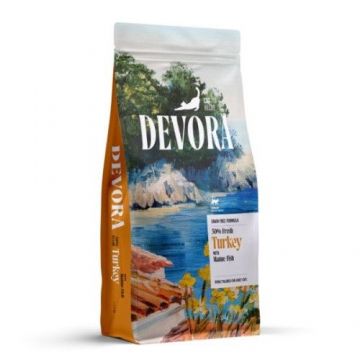 Hrana uscata pisici, Devora Cat Sterilized Grain Free, Curcan & Peste Marin, 7.5 kg