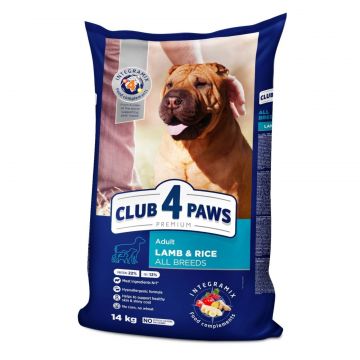 Hrana uscata premium caini, Club 4 Paws Adult All Breeds, Miel & Orez, 14 kg