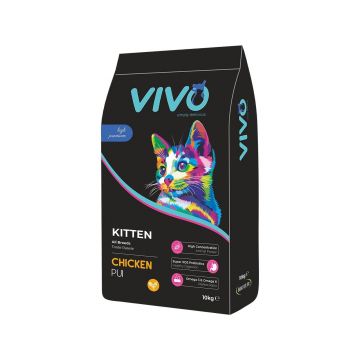 Hrana Uscata Super Premium, VIVO, Pisici Kitten, Pui, 10 kg