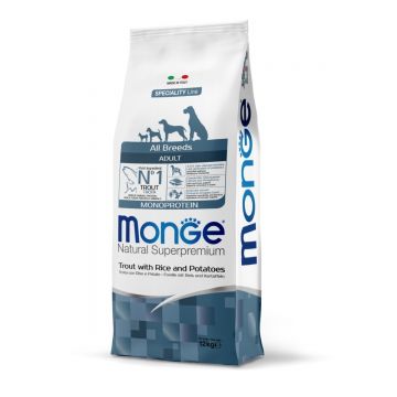 Monge Natural Superpremium All Breeds Adult Monoprotein - Pastrav cu Orez si Cartofi - 12kg