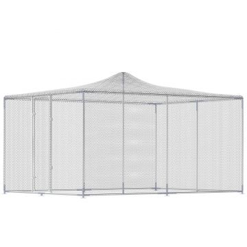 PawHut Țarc pentru Găini de Exterior, 4x3x2m 12㎡ Adăpost pentru Găini din Oțel Galvanizat cu Acoperiș Impermeabil Anti-UV și Închidere Dublă, Coteț pentru Păsări, Animale Mici, Iepuri și Rațe | Aosom Romania