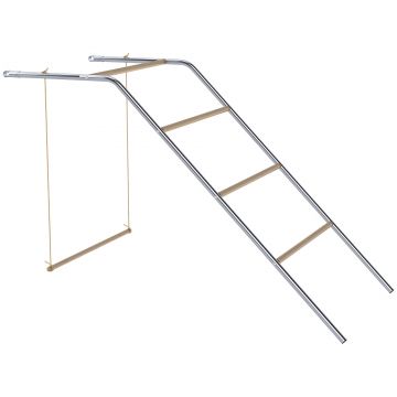 PawHut Bară de cocoțare pentru găini pe 5 nivele din lemn de pin și oțel, scară și leagăn, 82 x 150 x 110 cm, argintiu | Aosom Romania