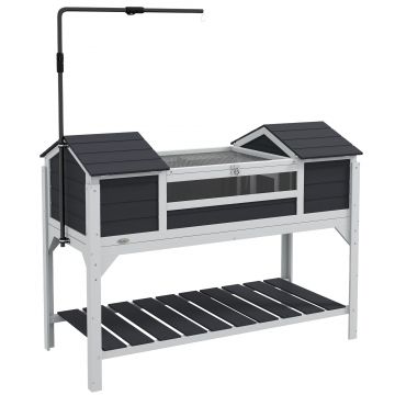 PawHut Casă pentru țestoase terestre de exterior incintă pentru țestoase 2 ascunzători suport de lampă reglabil lemn masiv 122 x 56,5 x 93 cm gri | Aosom Romania