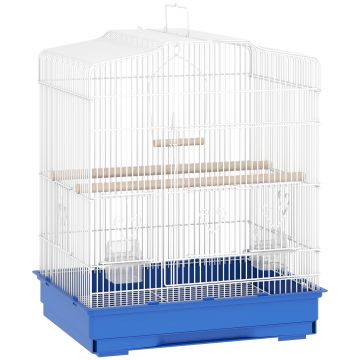 PawHut Colivie pentru Păsări Volieră din Oțel cu 2 Hrănitoare 2 Bare Leagăn și Tavă Detașabilă Mâner 46,5x36x59 cm Albastru | Aosom Romania