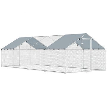 PawHut Coteț de Exterior Mare din Oțel Galvanizat 6,8x3x1,9 m 20,4 m² cu Acoperire Din Țesătură Oxford și Încuietoare Argintiu | Aosom Romania