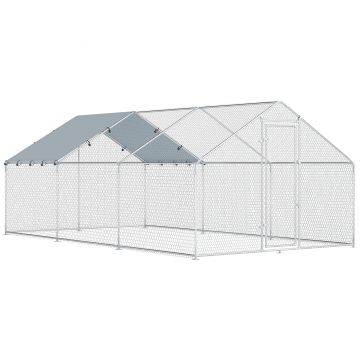 PawHut Coteț Exterior Mare din Oțel Galvanizat 5,1x3x1,9 m 15,3 m² cu Husă din Material Oxford și Încuietoare Argintiu | Aosom Romania