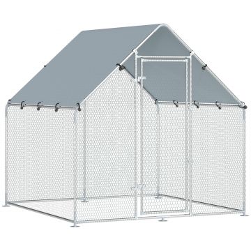 PawHut Coteț pentru Găini de Exterior, 2x2x2m 4 m² Țarc pentru Găini din Oțel Galvanizat cu Acoperiș Impermeabil Anti-UV și Încuietoare, Adăpost pentru 4-6 Găini, Animale Mici, Iepuri și Rațe | Aosom Romania